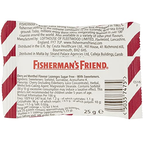 Fisherman's Friend Cherry Menthol Lozenges with Sweeteners 25g - Pack of 24