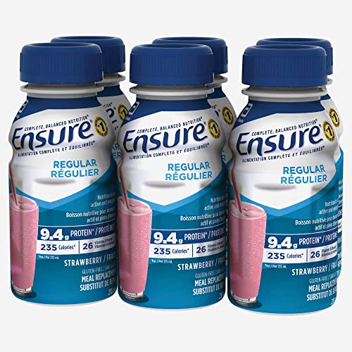 Ensure Regular, Meal Replacement Shake, Complete Balanced Nutrition, Strawberry, 6 x 235 mL, 9.4-g Protein Drink