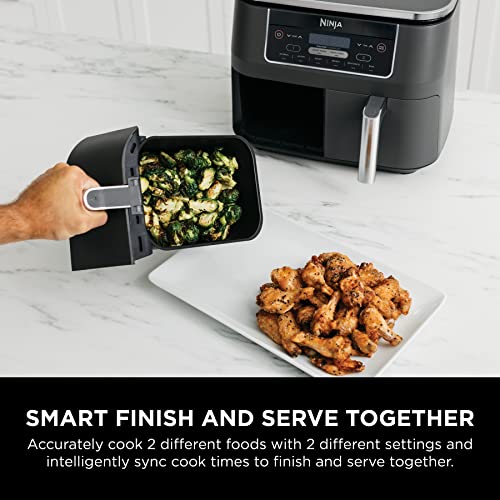 8 Quart Dual Air Fryer with 2 Baskets, Dual Zone Sync-Finish
