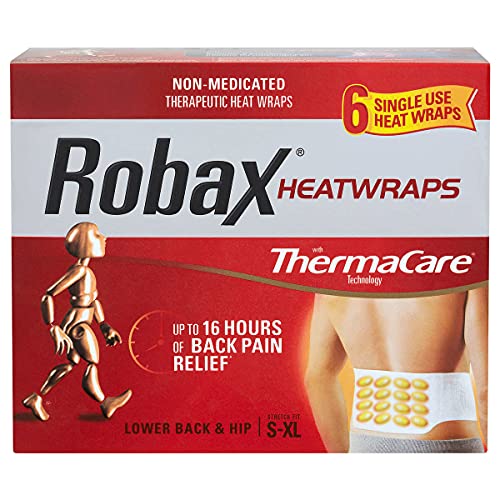 Robax Heat Wraps with ThemaCare for Lower Back & Hip S-XL (6 Single Use Heat Wraps)