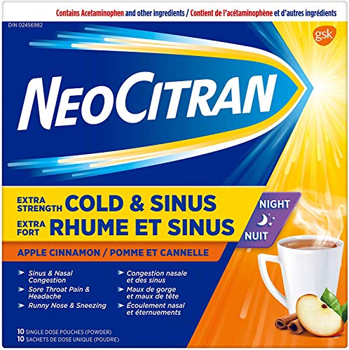 NeoCitran Extra Strength Cold & Sinus Apple Cinnamon Flavour Hot Liquid, 10 Count (2 Pack)