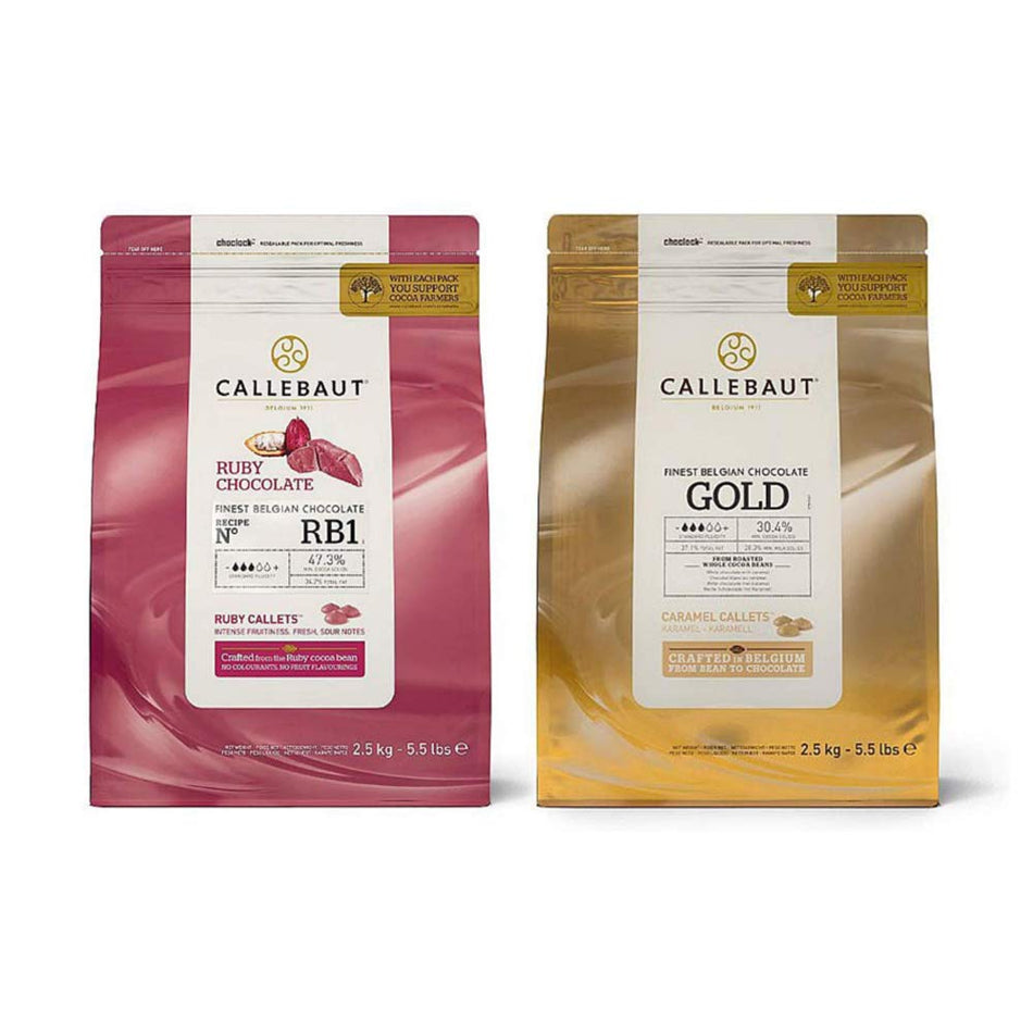 Callebaut Belgian Chocolate Callets Bundle Ruby & Gold Caramel 2 x 2.5kg