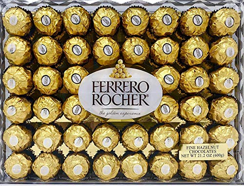 Ferrero Rocher Fine Hazelnut Chocolates, Chocolate Gift Box, 48 Count Flat, 21.2 oz (2 Pack(48 Count))