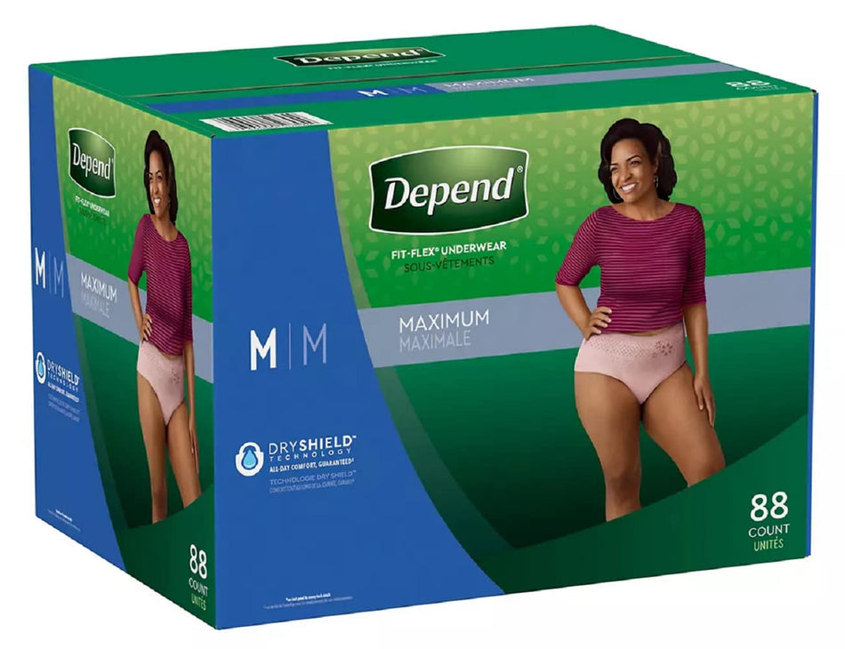 Depend Women's Maximum Absorbency Underwear, Medium, 88 Ct Pink, Small-Medium