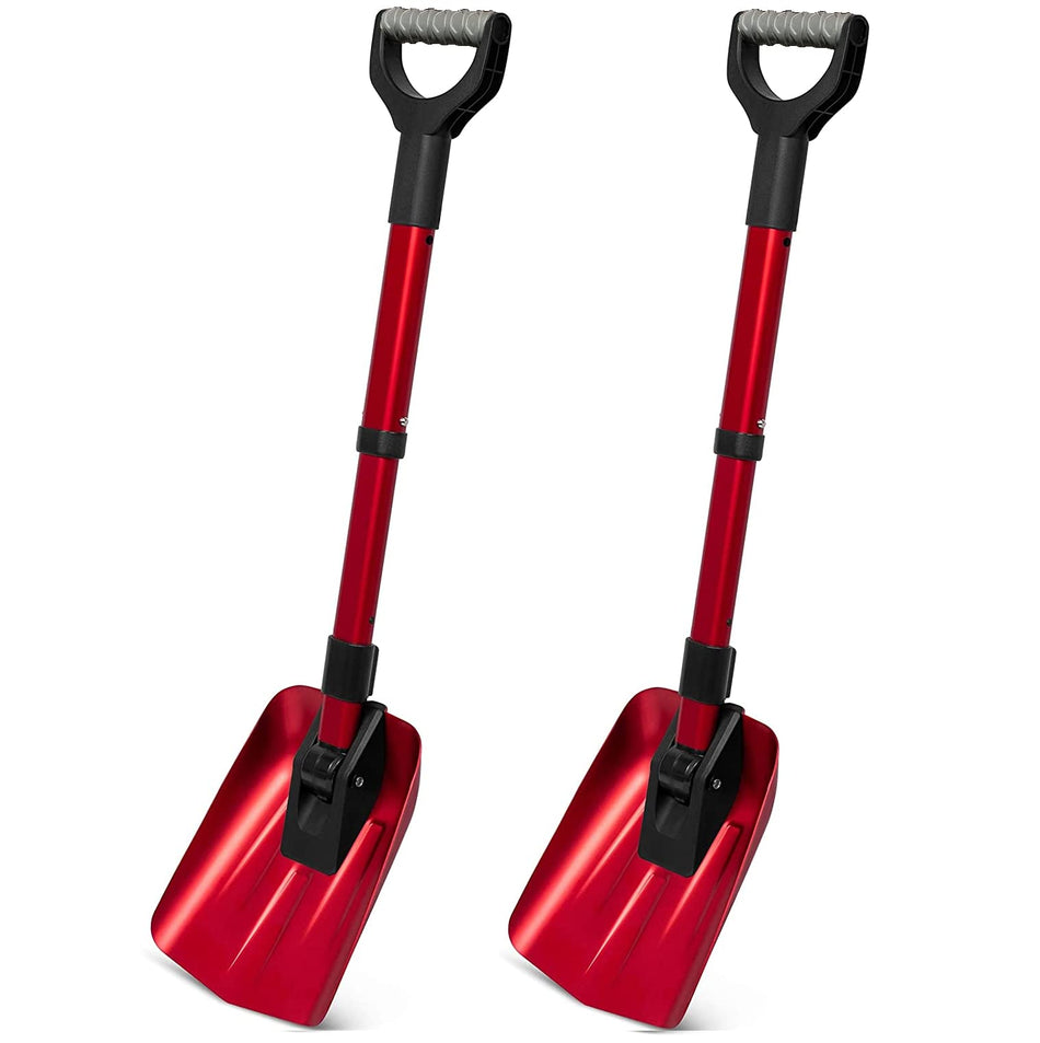 Folding Emergency Shovel - Lightweight, Compact and Collapsible - Red 2 Pack