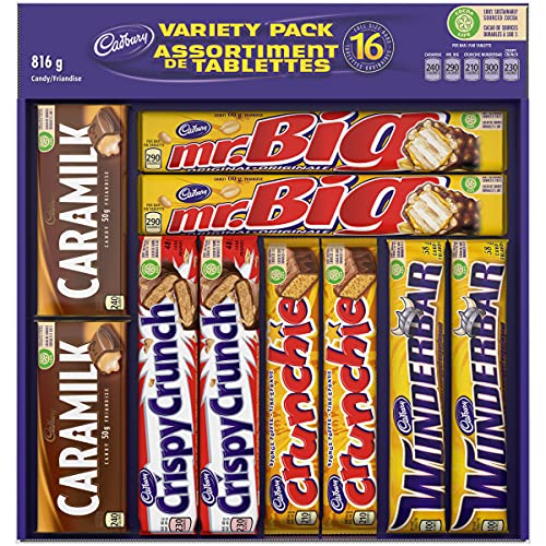 Cadbury 16 Full size Chocolate Bars Variety Pack - Wunderbar, Caramilk, Mr.Big, Crunchie, Crispy Crunch 816 g