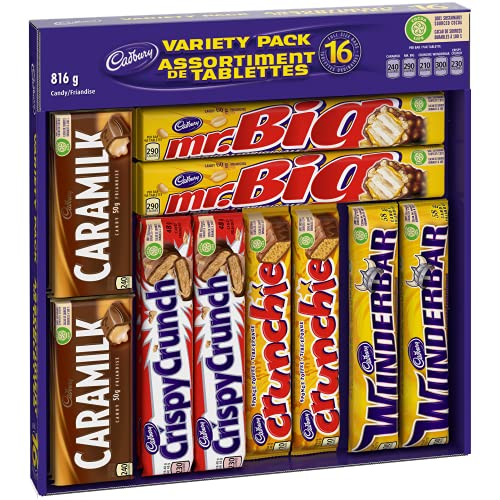 Cadbury 16 Full size Chocolate Bars Variety Pack - Wunderbar, Caramilk, Mr.Big, Crunchie, Crispy Crunch 816 g