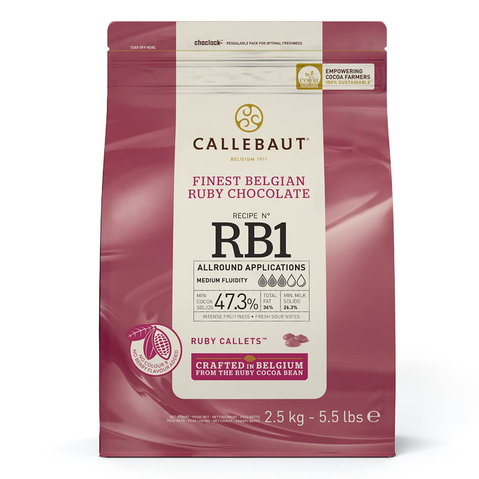 Callebaut Ruby Chocolate Easimelt Callets Pink Finest Belgian Chocolate 2.5Kg