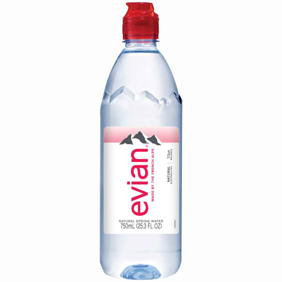 evian Natural Spring Water 750 ml Sport Cap, 12 Count