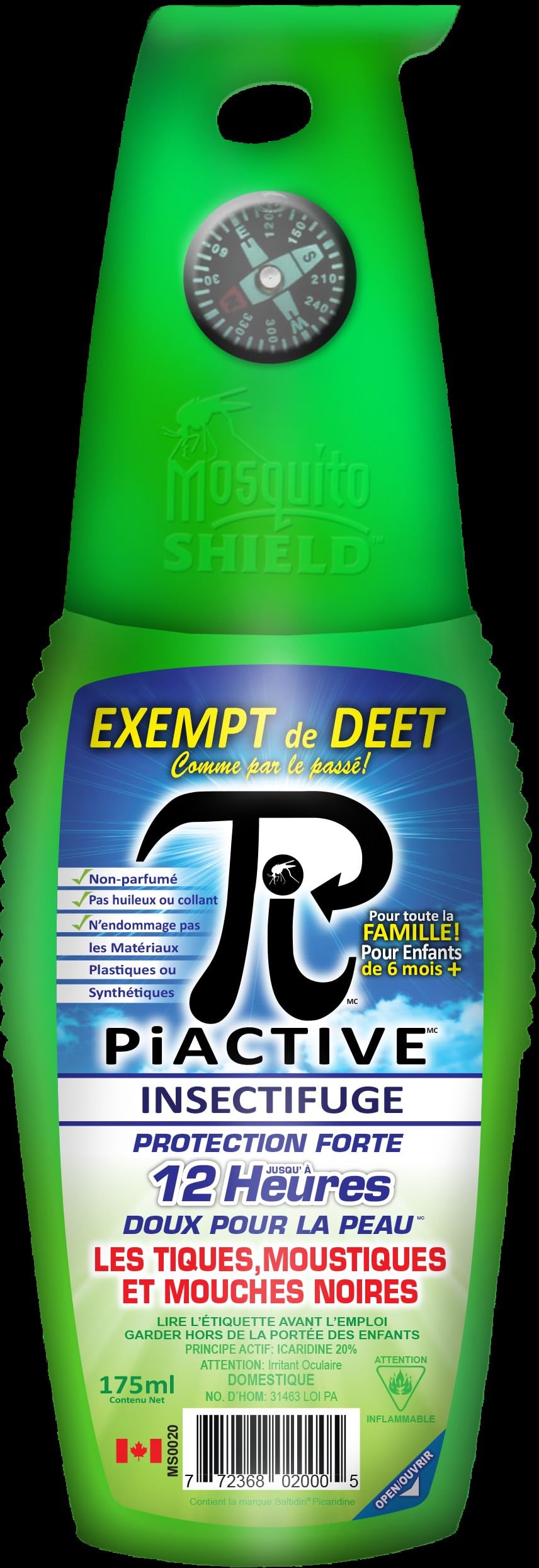 PIACTIVE™ Original 100% Deet Free 12hr! 2X175ml Pump Fight The Bite!™ 2 Pack