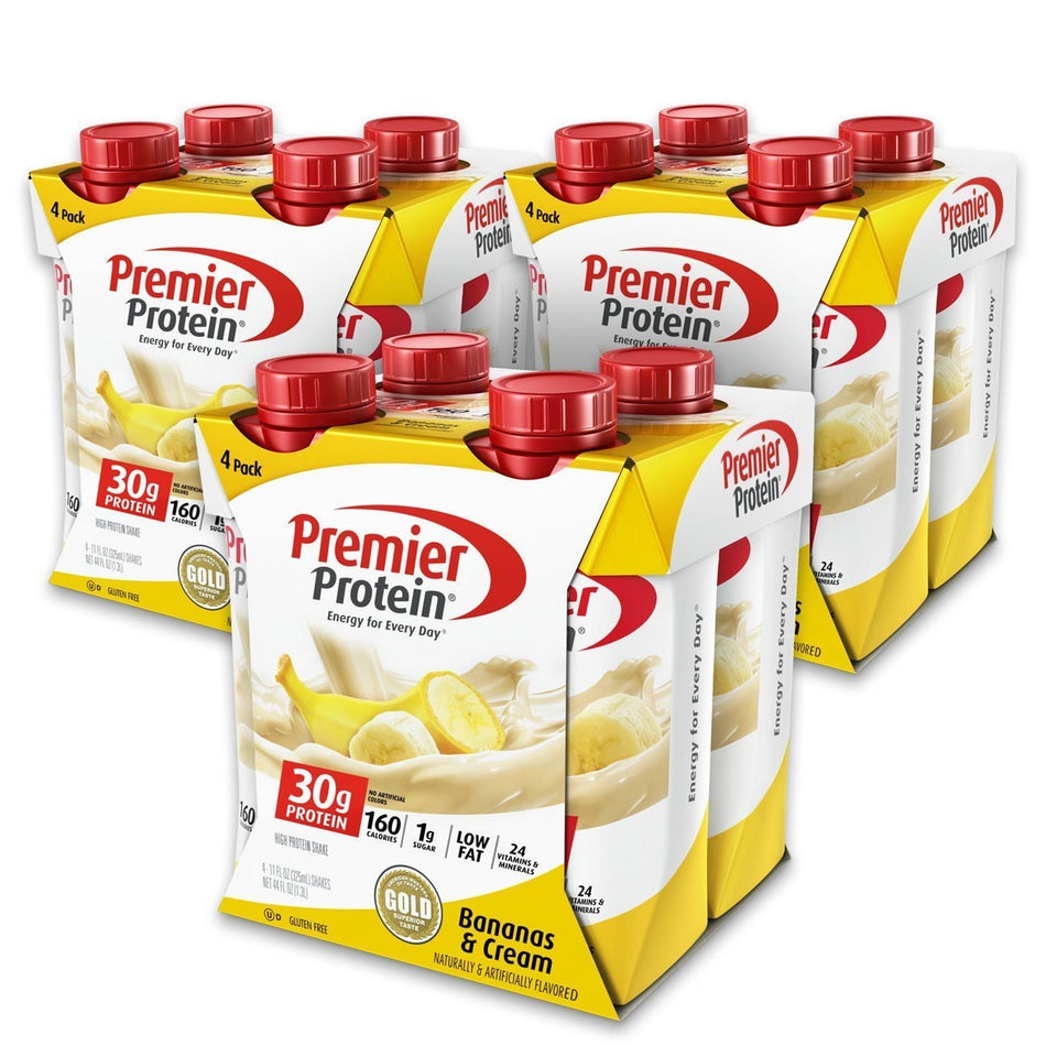 Premier Protein ROvtwY 30g Protein Shake, 11 fl oz Bottle, Banana 12 Count (4 Pack)