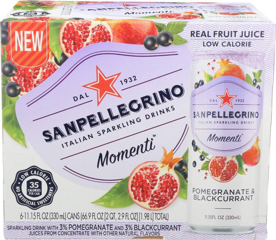 San Pellegrino, Momenti Sparkling Drink Pomegranate Blackcurrant, 11.15 Fl Oz, 6 Pack