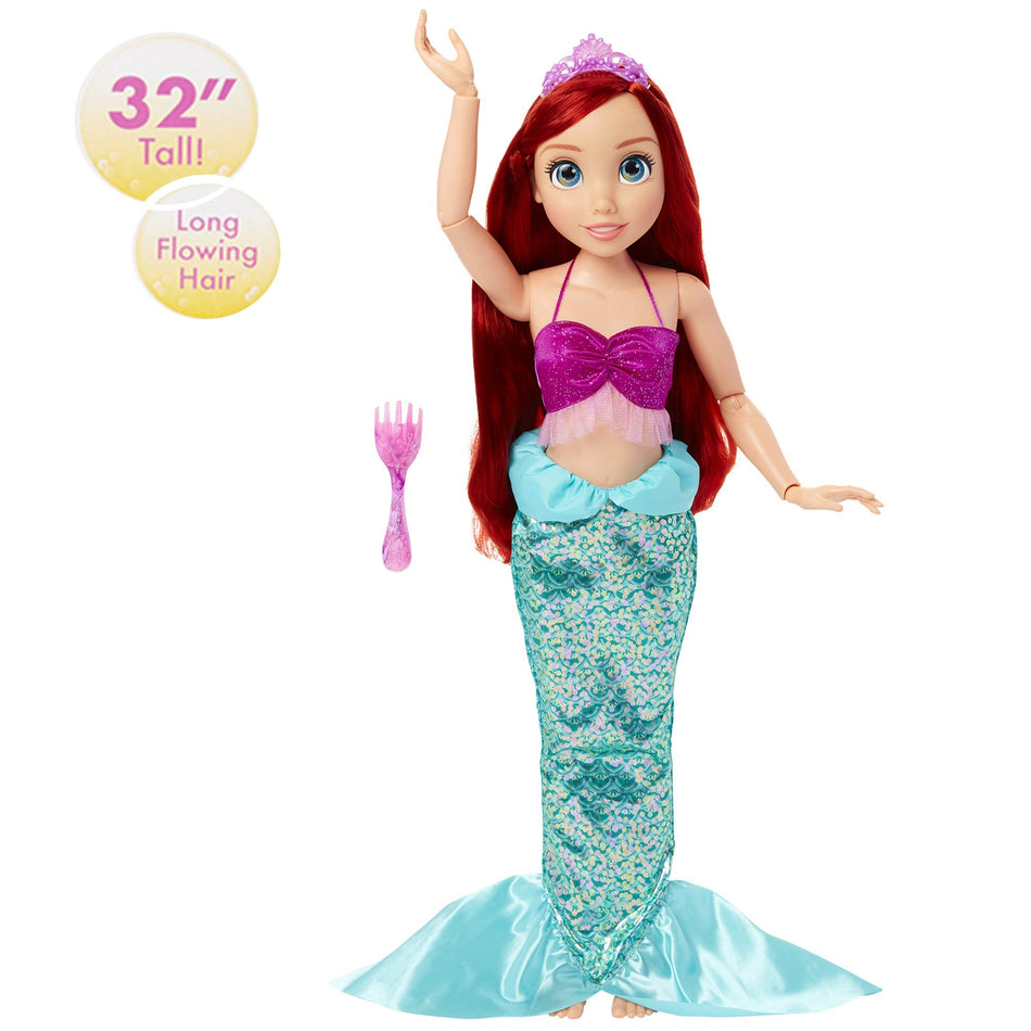 Disney Princess Ariel Doll My Size 32" Tall Playdate Ariel Doll with Long Flowing Hair & Dinglehopper Hairbrush - Disney's The Little Mermaid 30 Year Anniversary