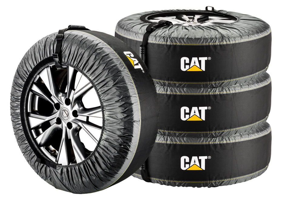 Cat Tire Covers, Seasonal Spare Tire Totes, 4 Piece Wheel Bags for Winter, Handle for Easy Transportation, Fits Tires 22 inches to 31 inches Black 240400