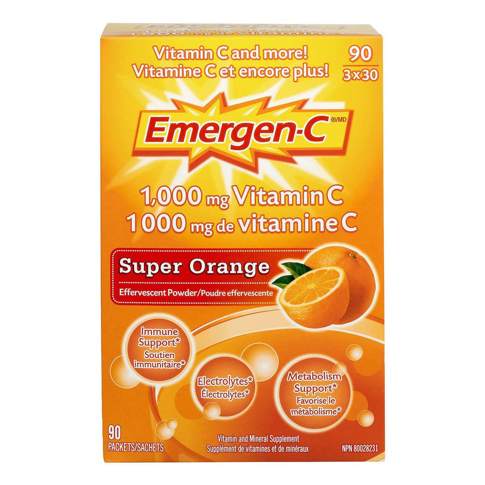Emergen-C Orange Vitamin C 1000mg (90 Packets), 90 Count