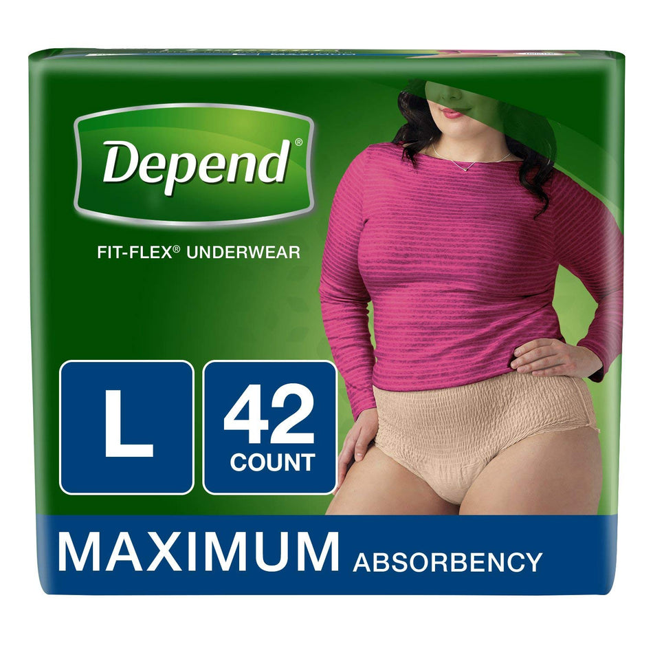 Depend FIT-FLEX Incontinence Underwear for Women, Maximum Absorbency, L, 42-Count