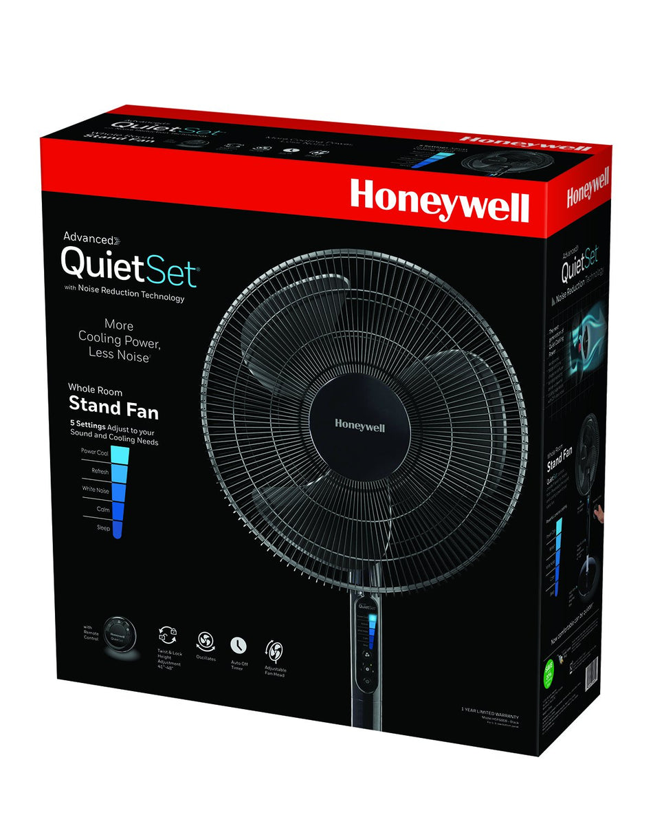 Honeywell HSF600B Advanced QuietSet 16” Whole Room Stand Fan, Black – Ultra Quiet Pedestal Fan with Remote Control, Oscillation and 5 Power Settings