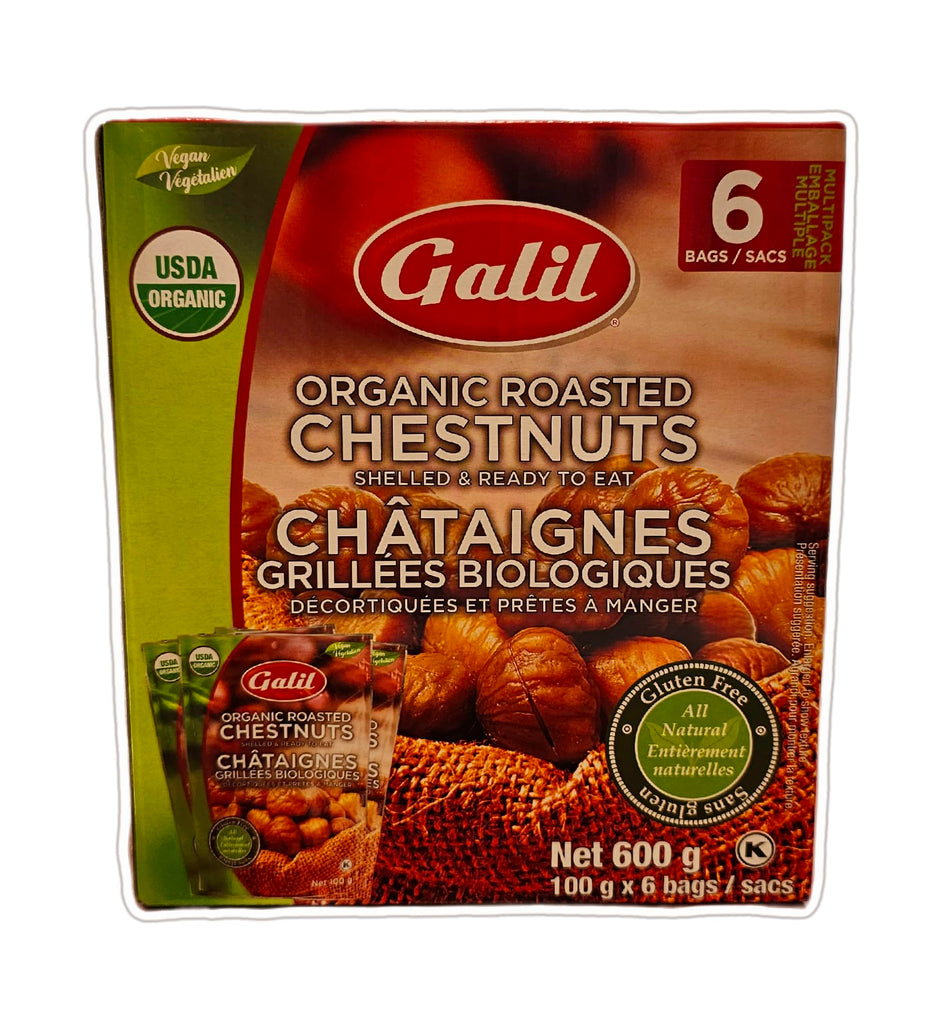 Galil Organic Roasted Chestnuts - Gluten Free, Shelled and Ready to Eat - 6 x 100g (600 grams)