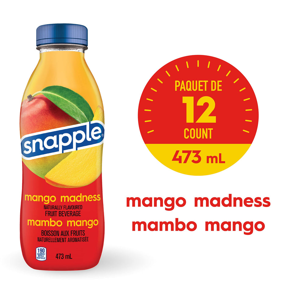 Snapple Naturally Flavoured Fruit Beverage Mango Madness, 473mL, 12-Count