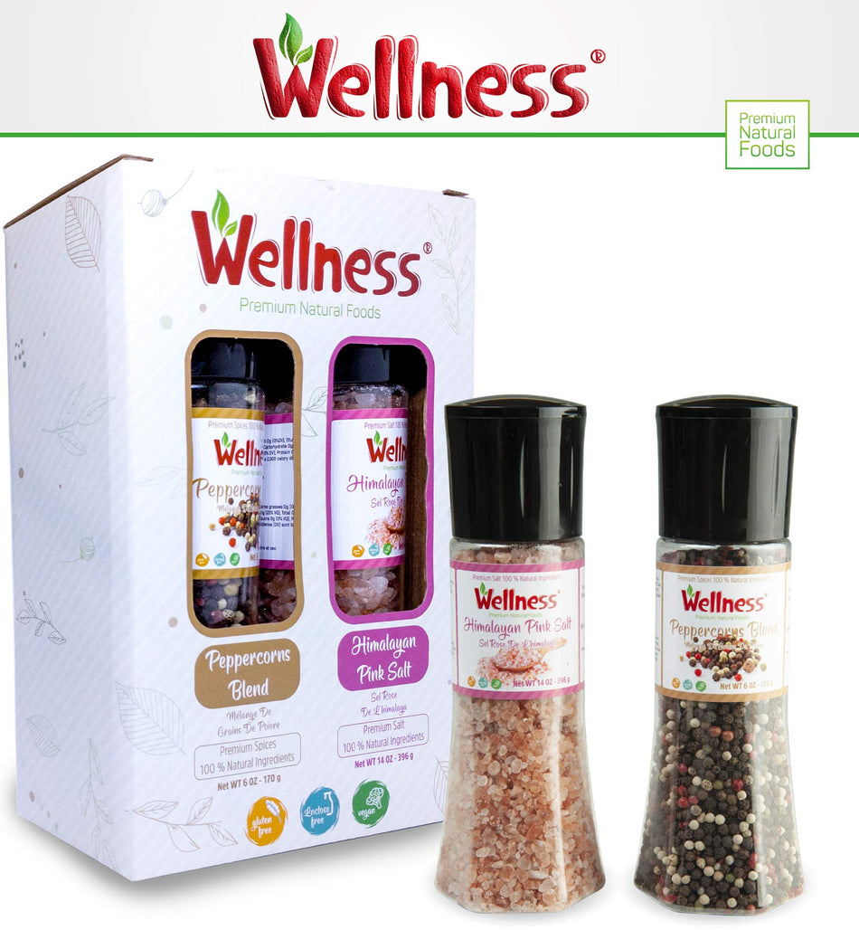 RedBay 2-Pack Salt and Pepper Grinder Set - Featuring Organic Black Peppercorns | 6oz - 170g | and Pink Himalayan Salt | 14oz - 396g