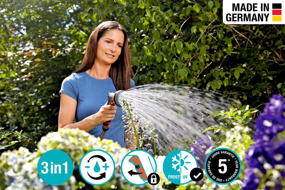 Gardena 2131-FP 3-in-1 Frost-Proof Hose Nozzle, Convenient Sprayer for Variable Watering and Cleaning tasks, Made in Germany