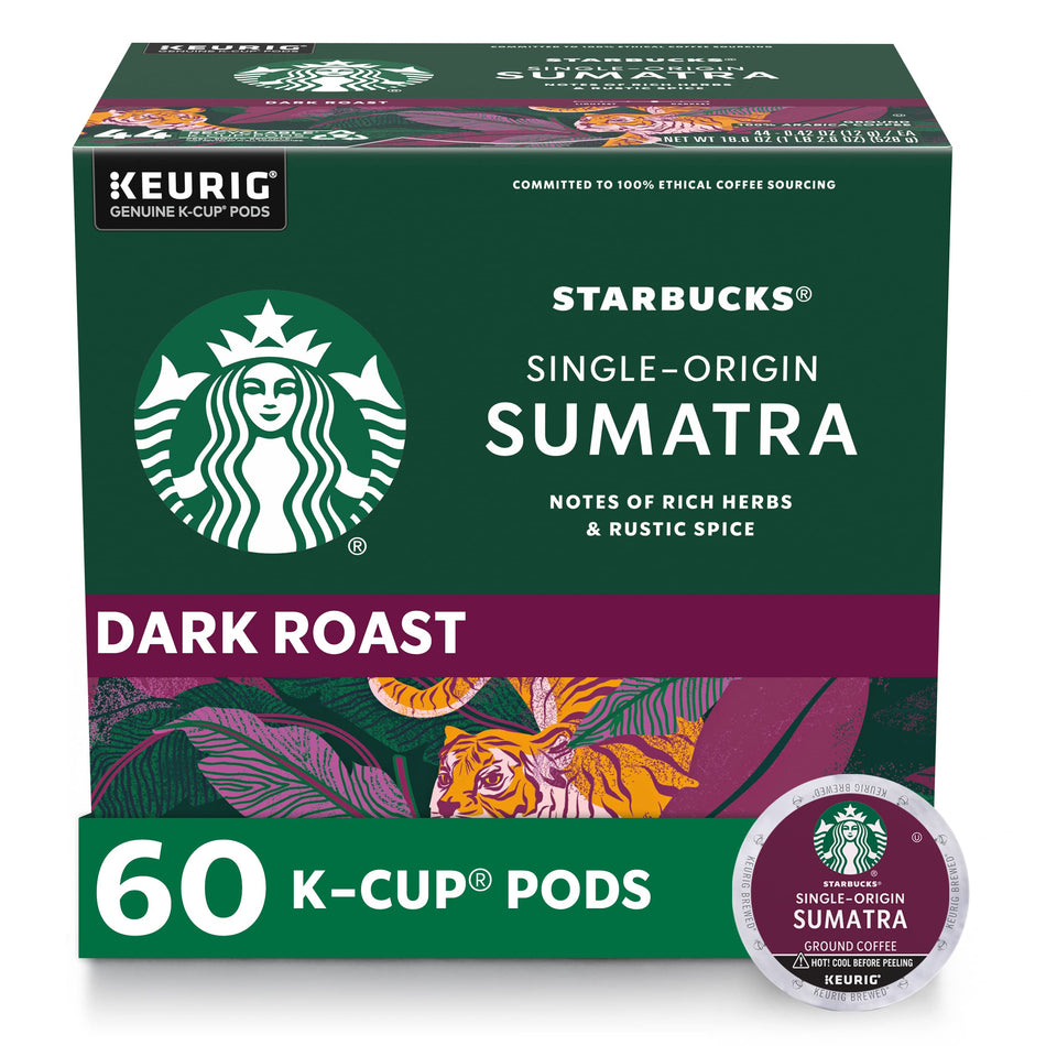 Starbucks Sumatra Keurig Pods, Dark Roast Coffee ,10 Count (Pack of 6)