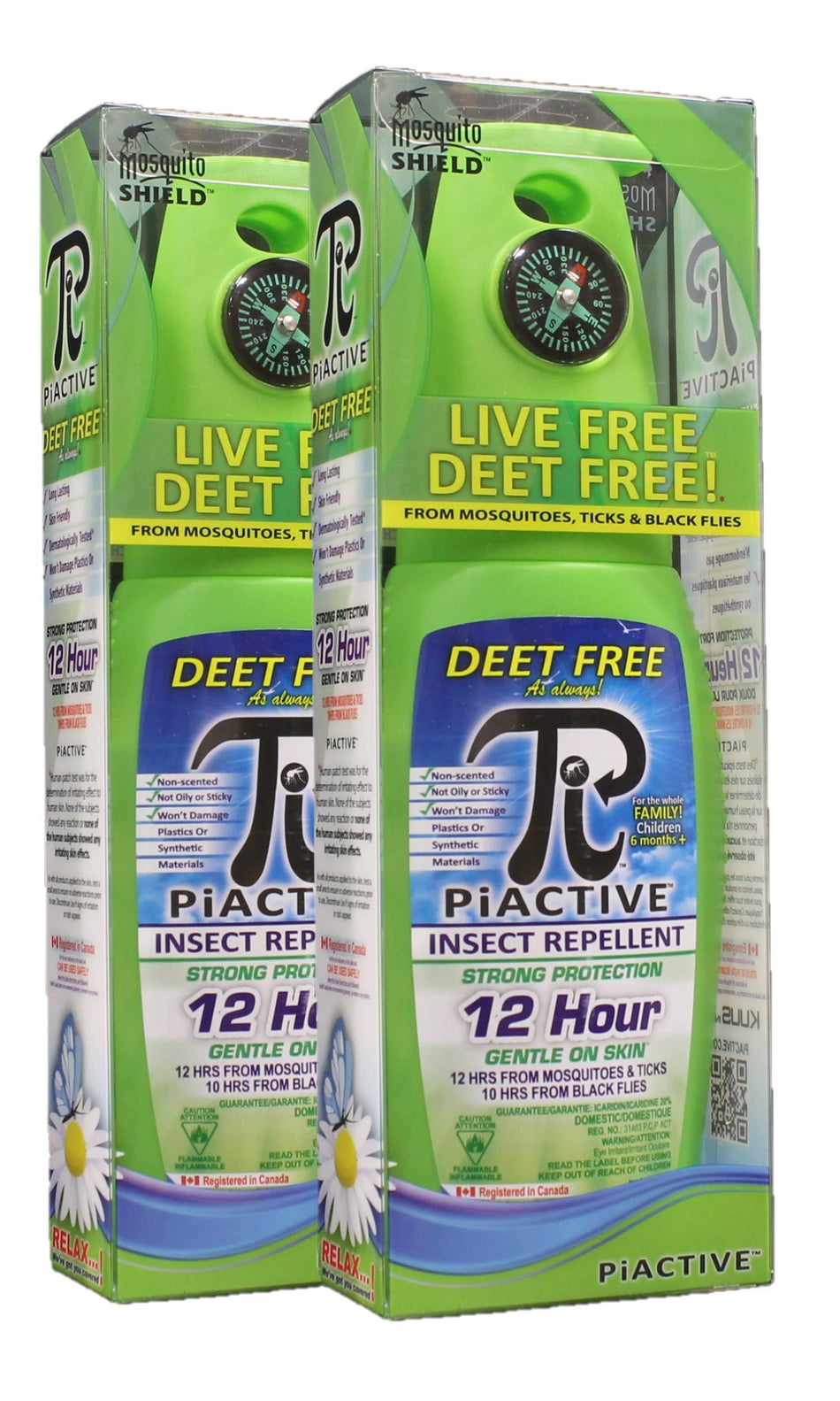 PIACTIVE™ Original 100% Deet Free 12hr! 2X175ml Pump Fight The Bite!™ 2 Pack