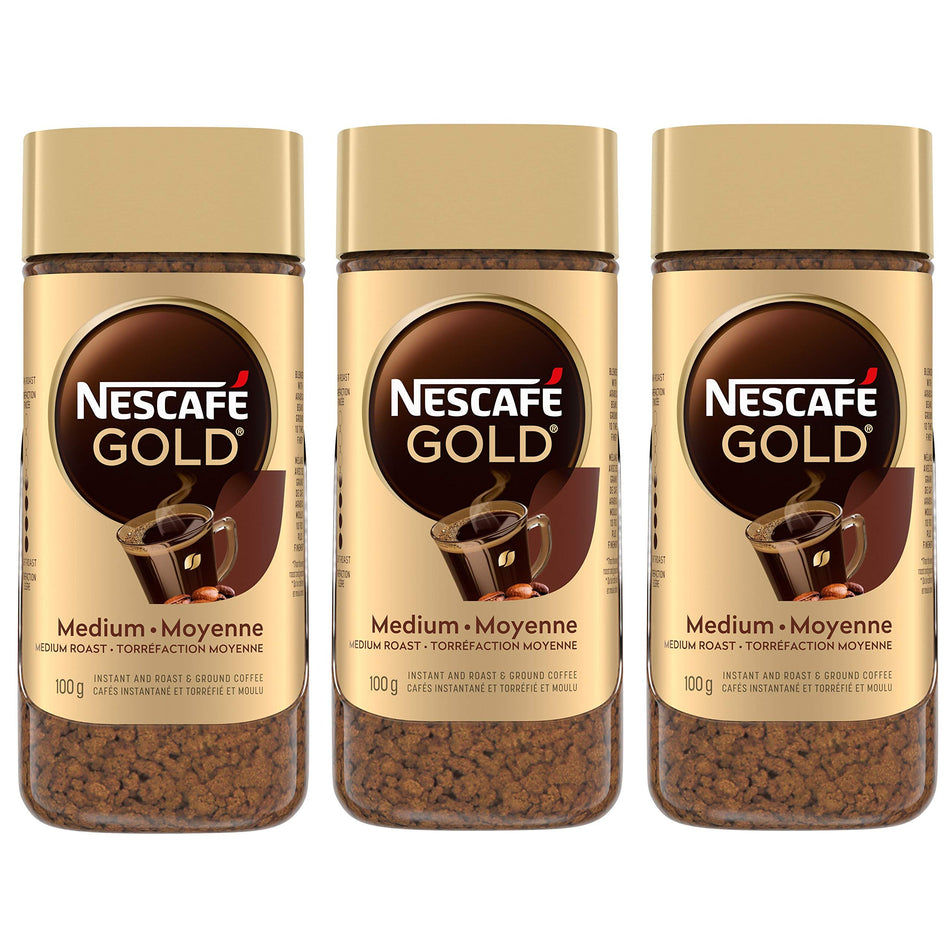 NESCAFÉ Gold Instant and Roast & Ground Coffee, Medium Roast Instant Coffee - 100g, 3 Count