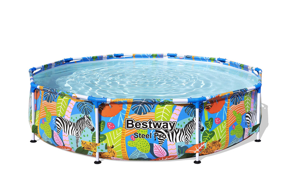 Bestway Steel Pro Above Ground Swimming Pool, Round 10' x 26" with Wild Safari Print