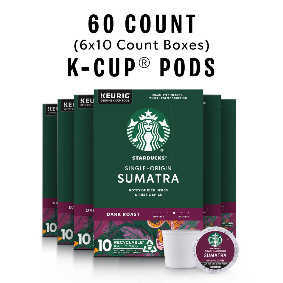 Starbucks Sumatra Keurig Pods, Dark Roast Coffee ,10 Count (Pack of 6)