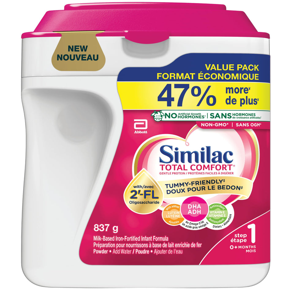 Similac Total Comfort, Baby Formula, Tummy-Friendly, Easy To Digest, Now With Breast Milk-Inspired Innovation 2’-FL, 0+ Months, Powder, 837 g