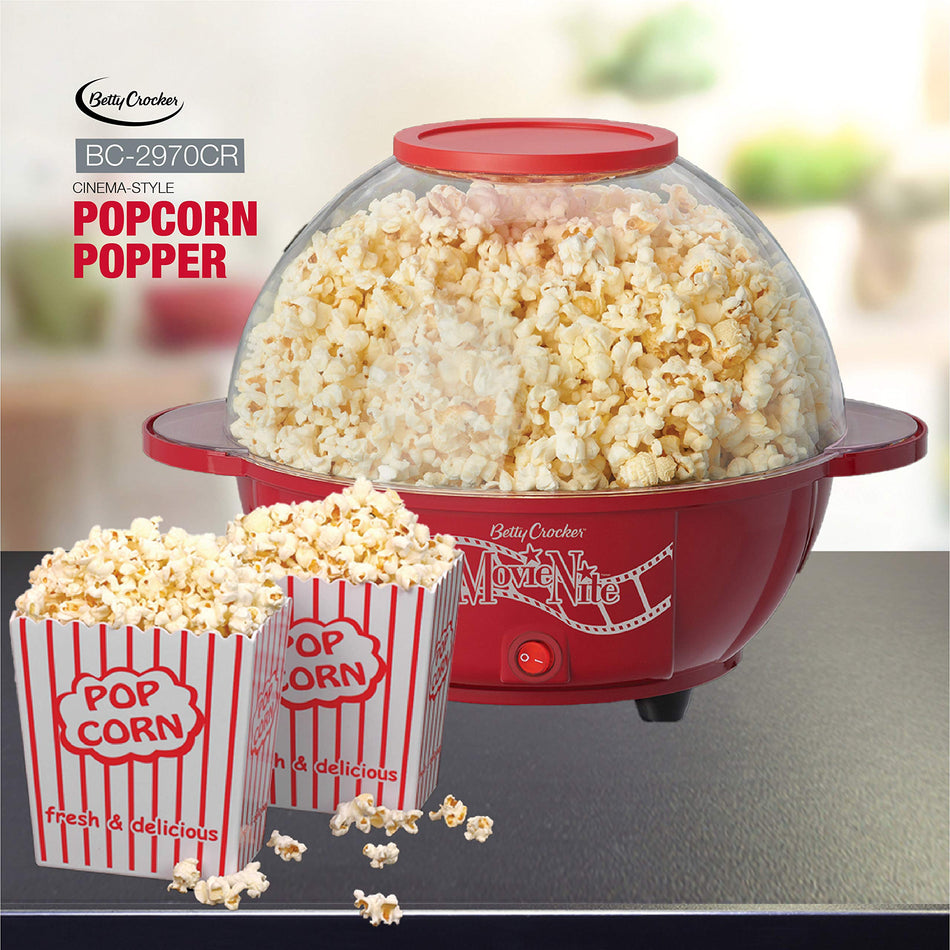 Betty Crocker BC-2970CR Cinema-Style Popcorn Maker, Red