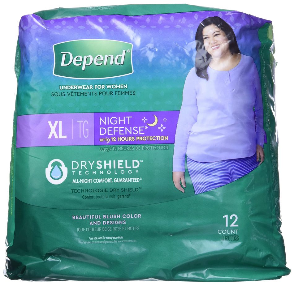 Depend Night Defense Incontinence Overnight Underwear for Women, XL, 12 Underwear (Pack of 2)