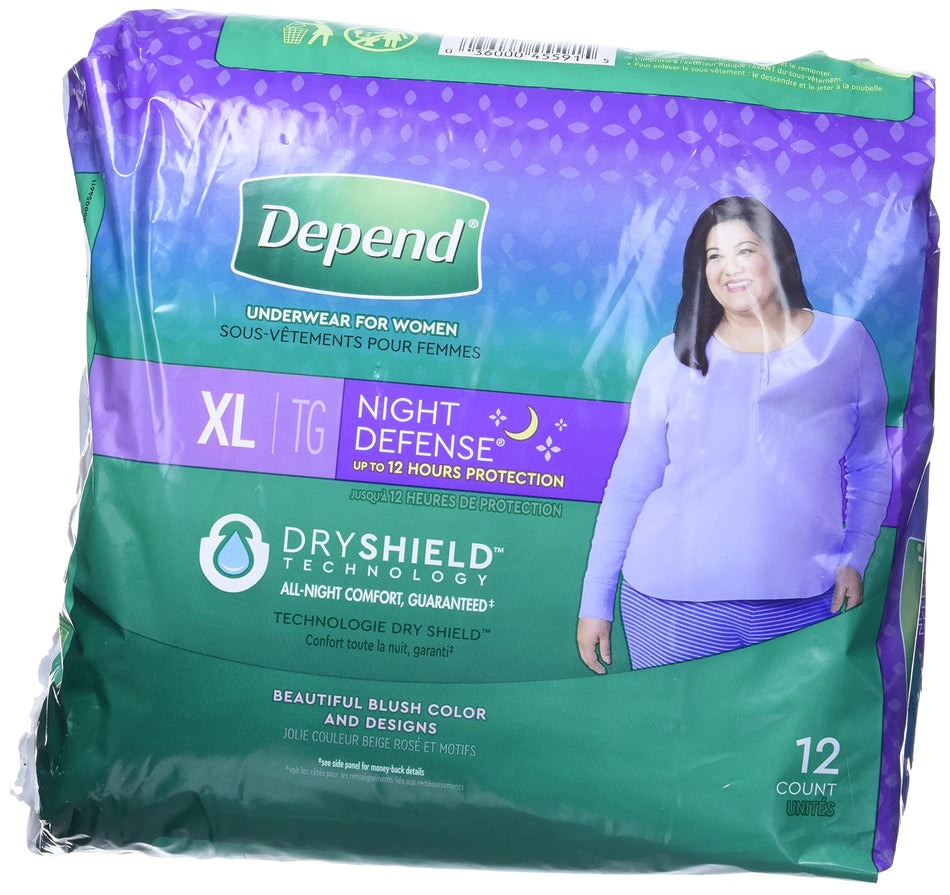 Depend Night Defense Incontinence Overnight Underwear for Women, XL, 12 Underwear (Pack of 2)