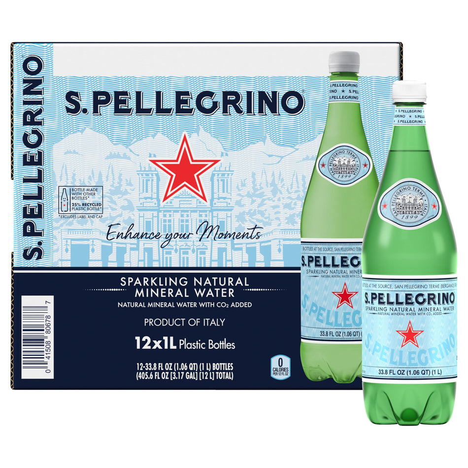 San Pellegrino Sparkling Natural Mineral Water, 33.8-Ounce Plastic Bottles (Pack of 12)