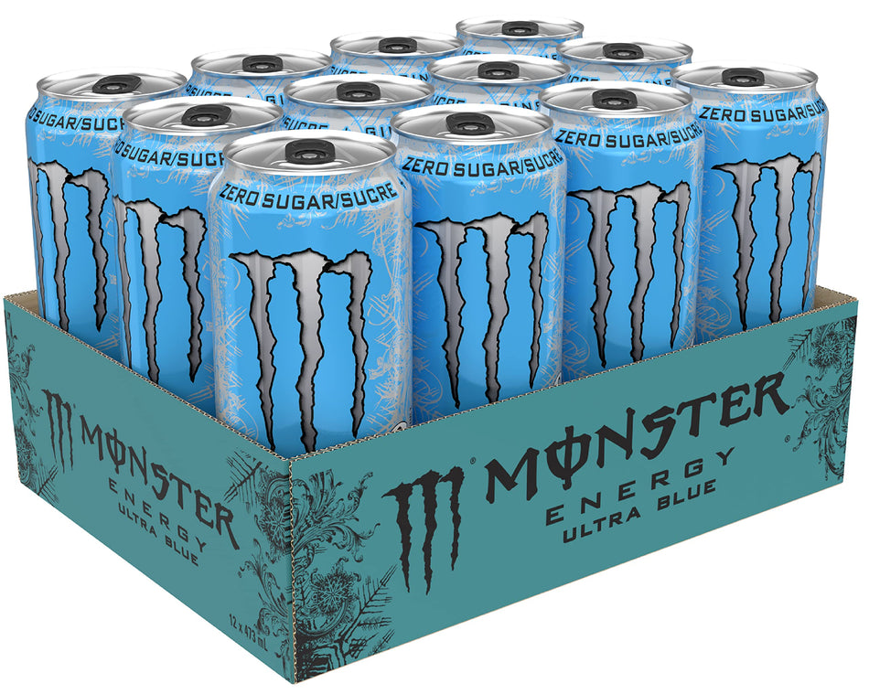 Monster Energy, Ultra Blue, 473mL Cans, Pack of 12