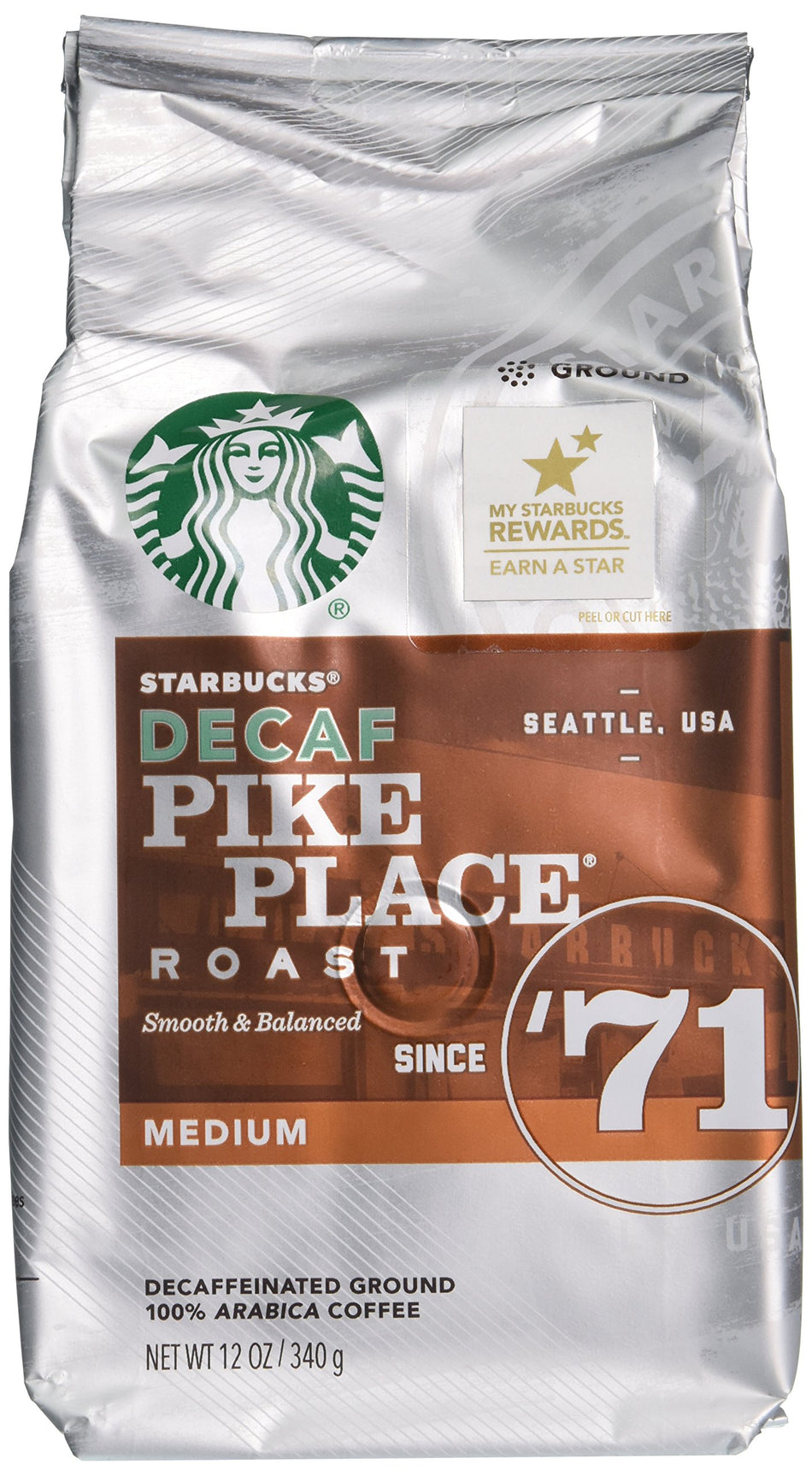 Starbucks Decaf Pike Place Roast, Ground, 12 oz. Bag (Pack of 3) (Pack of 3)