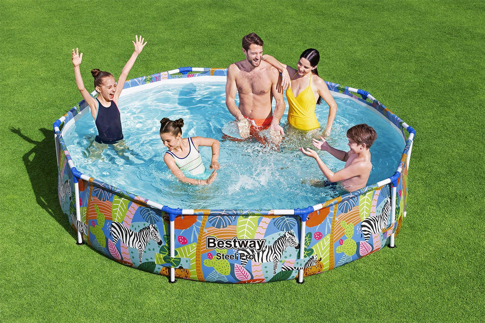 Bestway Steel Pro Above Ground Swimming Pool, Round 10' x 26" with Wild Safari Print