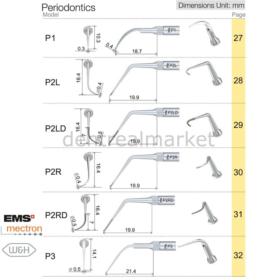 Periodontal Scaler Tips for Ems,Mectron - Periodontal Tips - Ultrasonic Scaler Tips